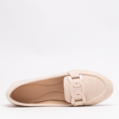 Mocassins femme en éco-daim couleur crème Reiaka - Chaussures