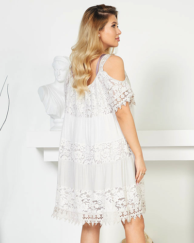 Robe d'été femme en dentelle beige - Vêtements