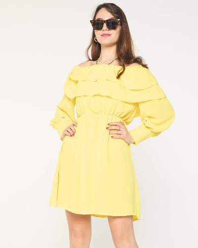 Robe courte jaune à volants pour femme - Vêtements