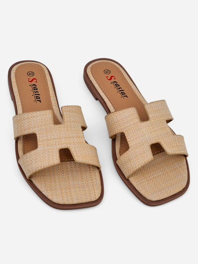 Sandales beiges pour femmes Letizia confortables plates en cuir écologique été