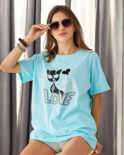 Royalfashion T-shirt en coton pour femmes Cat Love