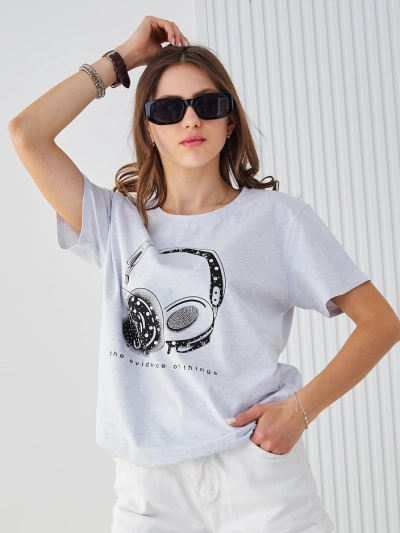 Royalfashion T-Shirt en Coton pour Femme avec Imprimé