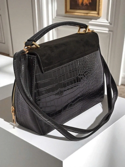 Sac à main noir pour femmes Vespera Classico cuir écologique suédé et verni