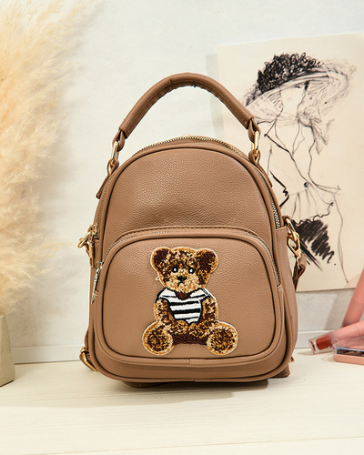 Royalfashion Petit sac à dos en éco-cuir pour femme avec ours en peluche