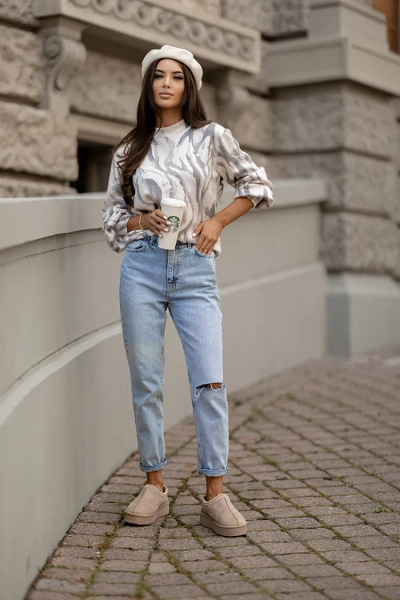 Royalfashion Pull fin pour femme avec imprimé