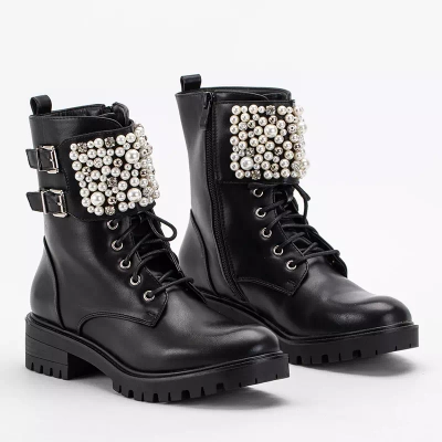 OUTLET Bottines noires avec perles Mais - Chaussures