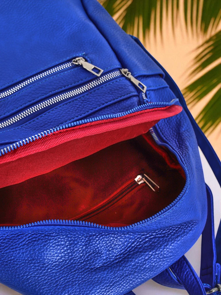 Sac à dos pour femme Callisto Royal Blue — grand, tendance en cuir écologique avec fermeture éclair