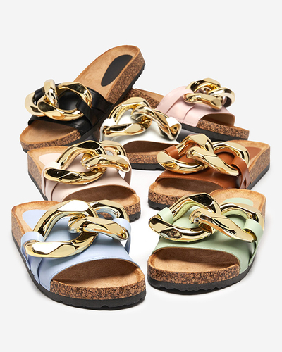 Sandales pour femmes Athenis Bianco Royalfashion – cuir écologique, chaîne dorée