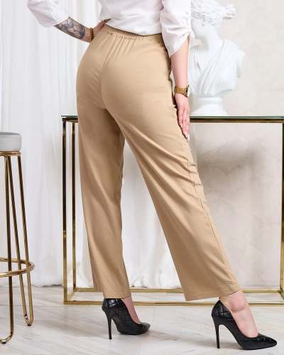 Royalfashion Pantalon large en tissu pour femme marron clair