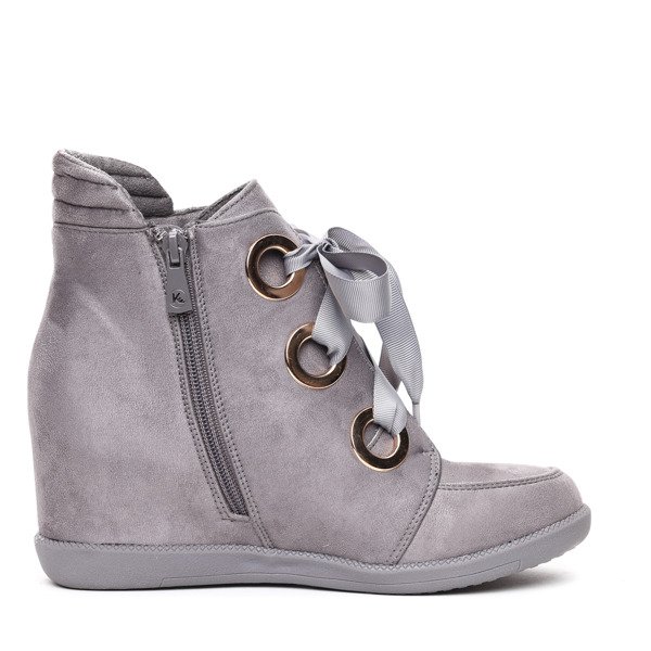 Szare sneakersy na krytym koturnie wiązane wstążką Andi- Obuwie