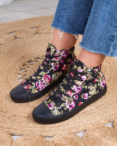 Royalfashion Baskets hautes noires à fleurs pour femme Soxic