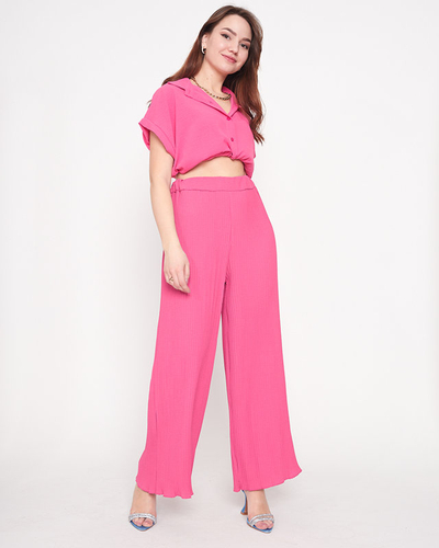 Pantalon palazzo large côtelé femme fuchsia - Vêtements