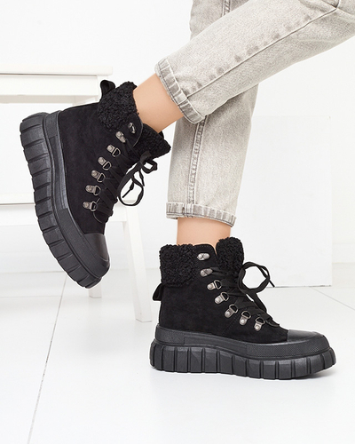 Bottes pour femmes en éco-suède noire avec peau de mouton Vetic - Chaussures
