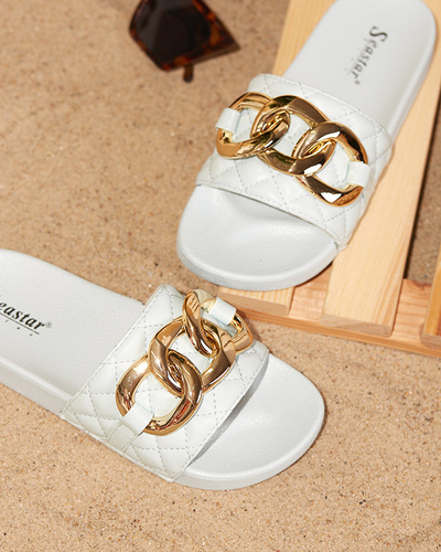 OUTLET Chaussons matelassés femme bleus avec chaîne dorée Eteris - Footwear