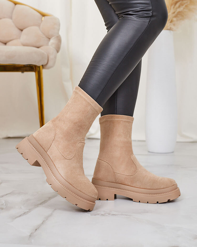 Royalfashion Bottes en suédine écologique pour femmes en beige Classy Girl
