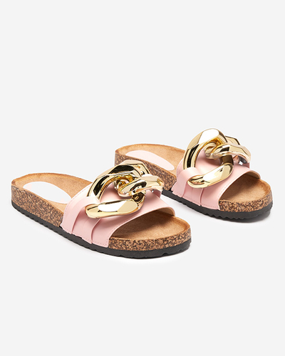 Claquettes pour femmes Atalanta Royalfashion avec chaîne – rose clair cuir écologique