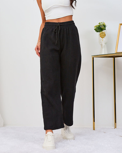 Royalfashion Pantalon pour femme en velours côtelé noir