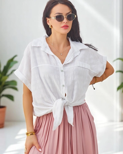 Chemise en coton Royalfashion pour femmes avec embossage et manches courtes