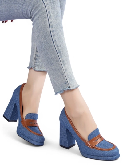 Mocassins en denim pour femmes Royalfashion sur un talon bloc Jozenas
