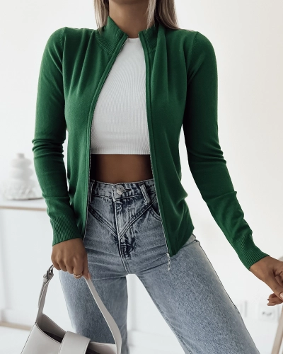 Royalfashion Pull déboutonné vert foncé avec une coupe ajustée