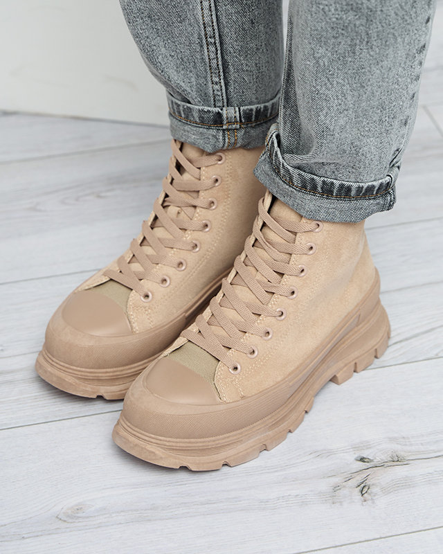 OUTLET Bottines femme marron clair à lacets et talon plat Wertika - Souliers