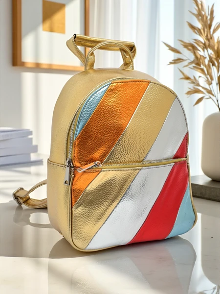 Sac à dos pour femme Royalfashion en cuir écologique avec rayures métalliques