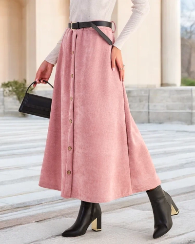 Royalfashion Jupe midi pour femme avec boutons décoratifs
