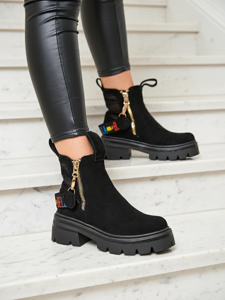 Royalfashion Bottes en daim écologique pour femme en noir Refaset