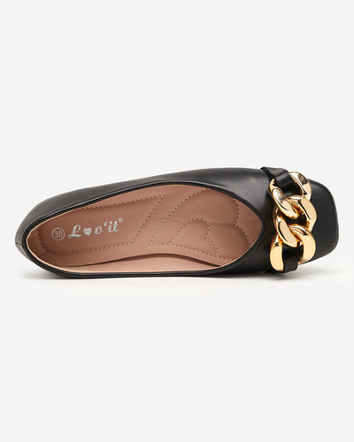 Ballerines en éco-cuir noir pour femmes avec décoration gassi dorée - chaussures