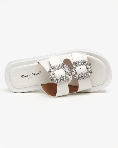Chaussons pour femmes blancs avec cristaux Azazel - Chaussures