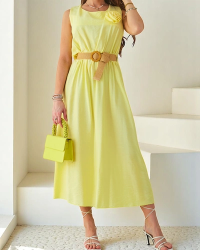 Robe midi Royalfashion pour femmes avec bretelles, présentant un décolleté rond et une décoration florale