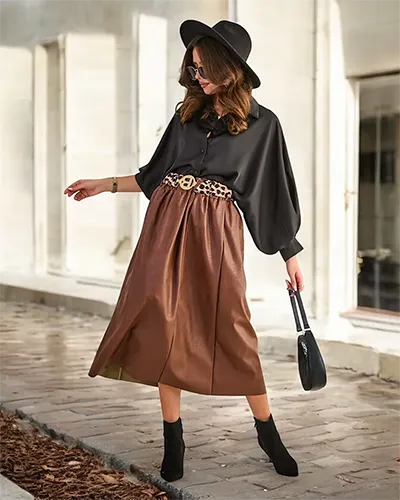 Jupe mi-longue en simili cuir pour femme Royalfashion