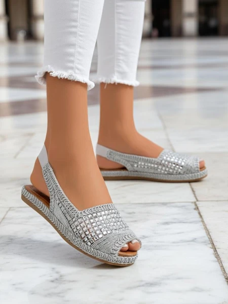 Royalfashion Sandales espadrilles pour femmes avec zircons Belle Sparkle