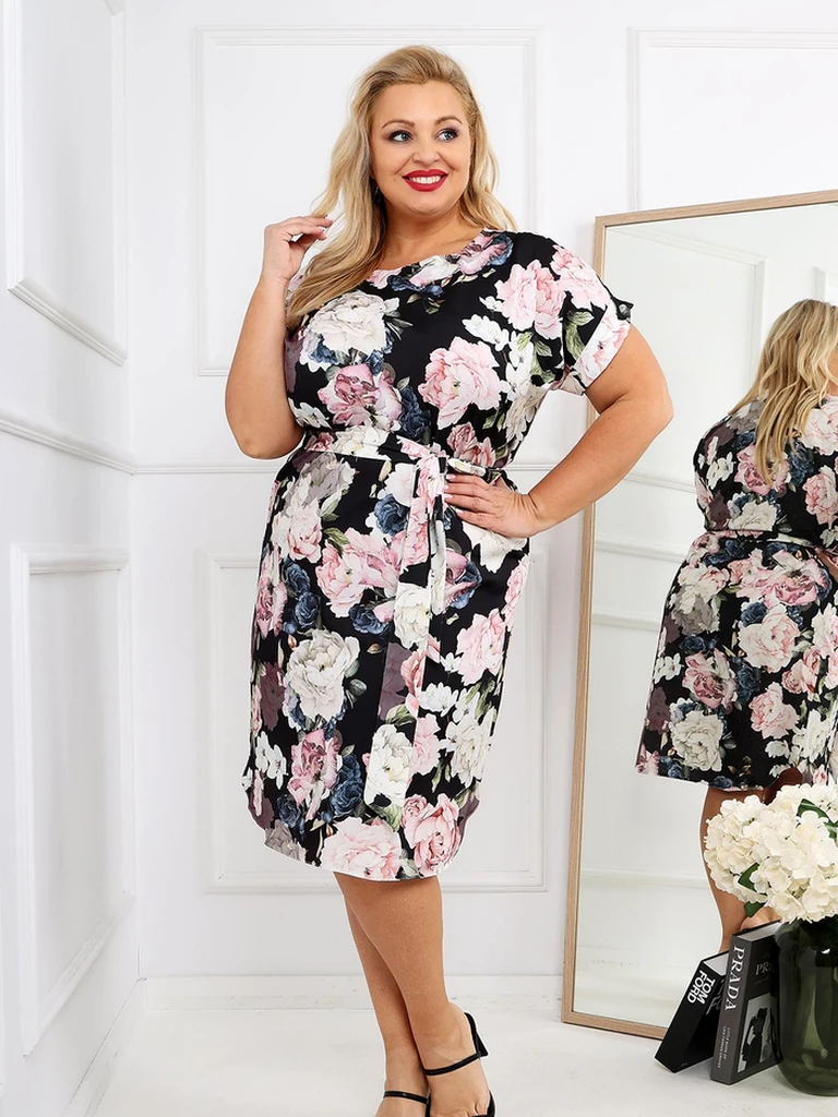 Robe mi-longue pour femmes Royalfashion avec manches courtes et nœud rose