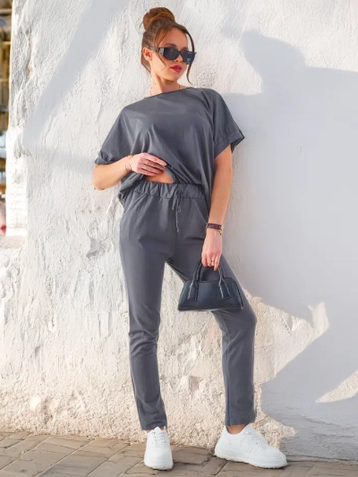 Ensemble en coton Royalfashion pour femmes avec manches courtes et pantalon droit