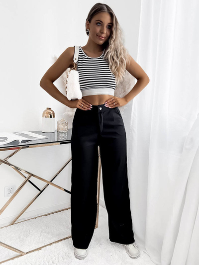 Pantalon à jambes larges pour femmes en noir- Vêtements