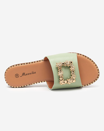 Pantoufles élégantes vertes pour femmes avec ornement doré Meriso - Footwear
