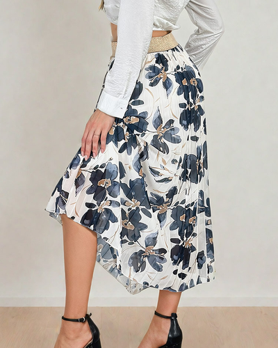 Royalfashion Jupe midi plissée à fleurs pour femme