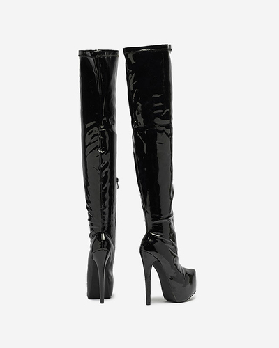 OUTLET Bottes montantes laquées pour femme en noir Leccie- Footwear
