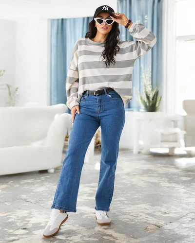 Jeans droits en coton Royalfashion pour femmes