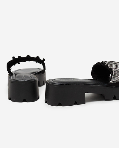 OUTLET Pantoufles noires pour femmes avec zircons cubiques Emkoy- Footwear