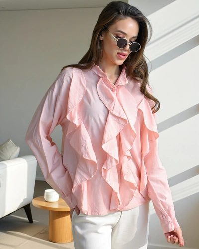 Chemise en coton Royalfashion ornée de volants et boutonnée