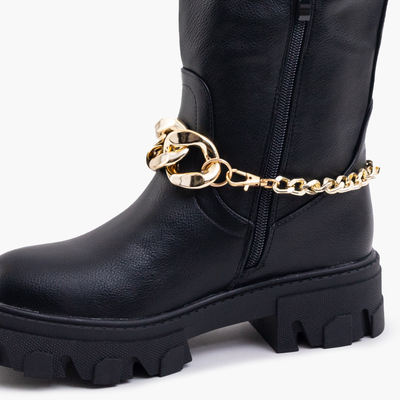Bottes noires pour femmes avec une chaîne Sudzi- Footwear
