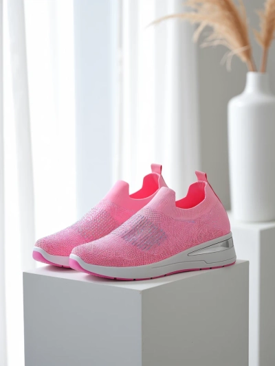 Baskets compensées pour femmes Royalfashion à enfiler avec des strass Qelavise