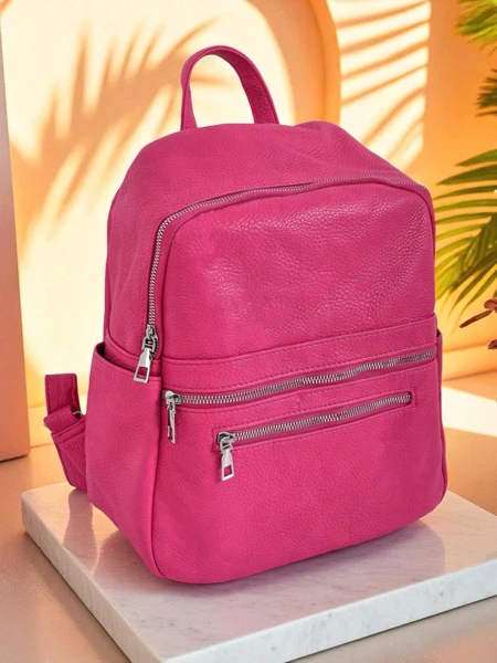Sac à dos pour femme Calista Fuchsia RoyalModa en cuir écologique, spacieux pour A4