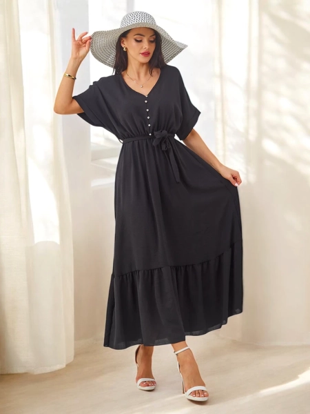 Robe midi femme Royalfashion avec manches courtes et boutons décoratifs