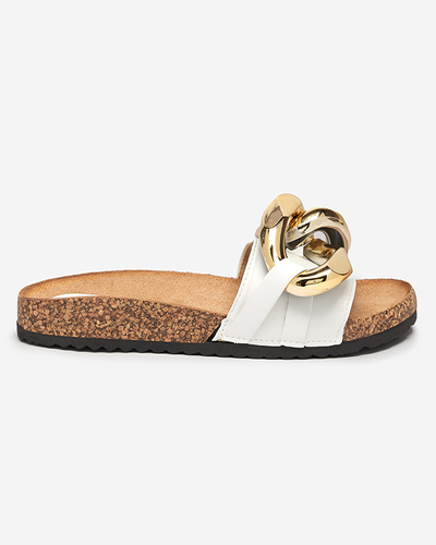 Sandales pour femmes Athenis Bianco Royalfashion – cuir écologique, chaîne dorée