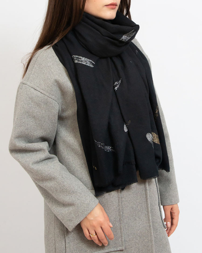 Royalfashion Echarpe fine pour femme noire avec paillettes