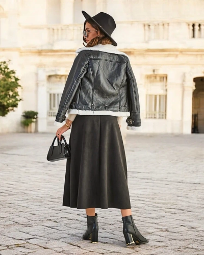 Jupe midi pour femmes Royalfashion, en suédine.