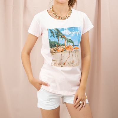 T-shirt femme rose clair imprimé flamants roses - Vêtements